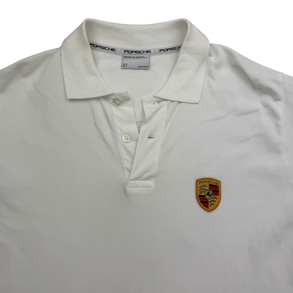 Porsche Design Driver's Selection Polo Shirt Mens Small White Cotton Knit Crest